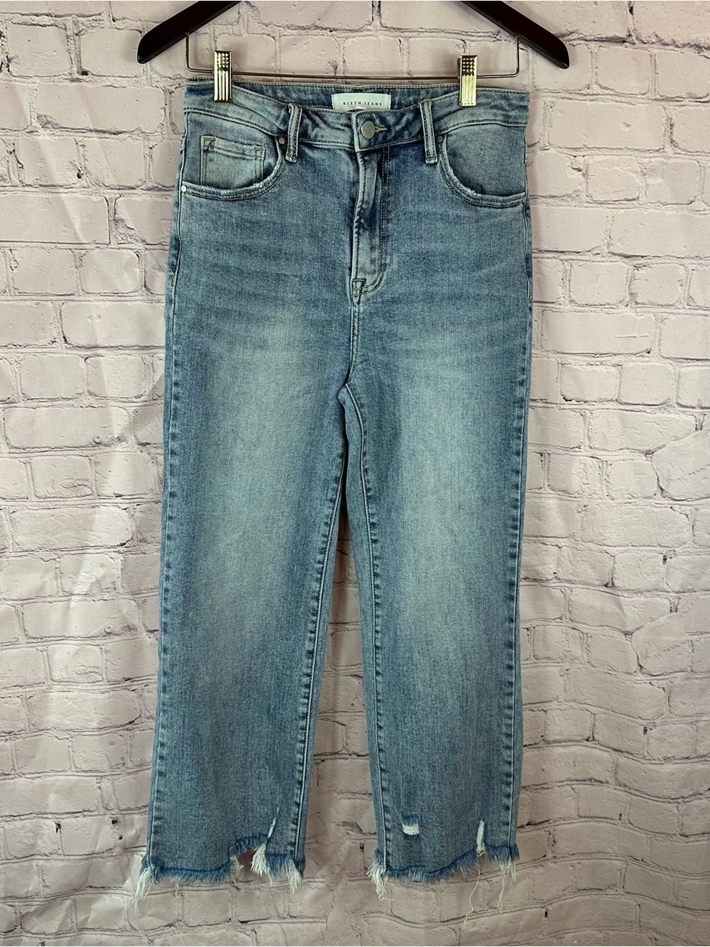 Risen PO# 2044 distressed Relaxed jeans cropped fray hem women 9/29